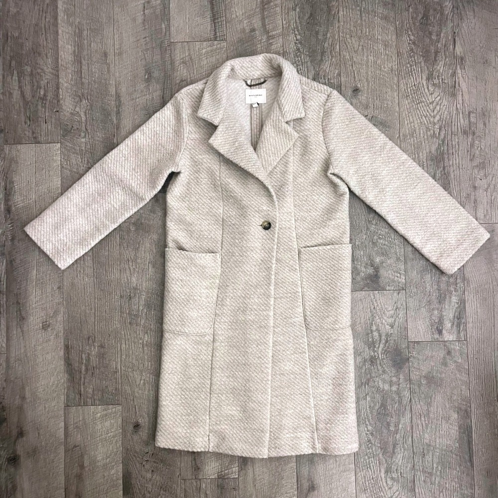 Banana Republic Womens Oatmeal Beige Textured Wool Blend Overcoat Size S